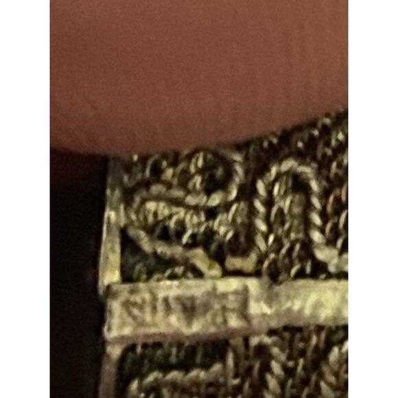 Antique Chinese Brooch Finger Nail Guard Pin Turquoise Coral Silver Mesh Asian - Picture 13 of 13